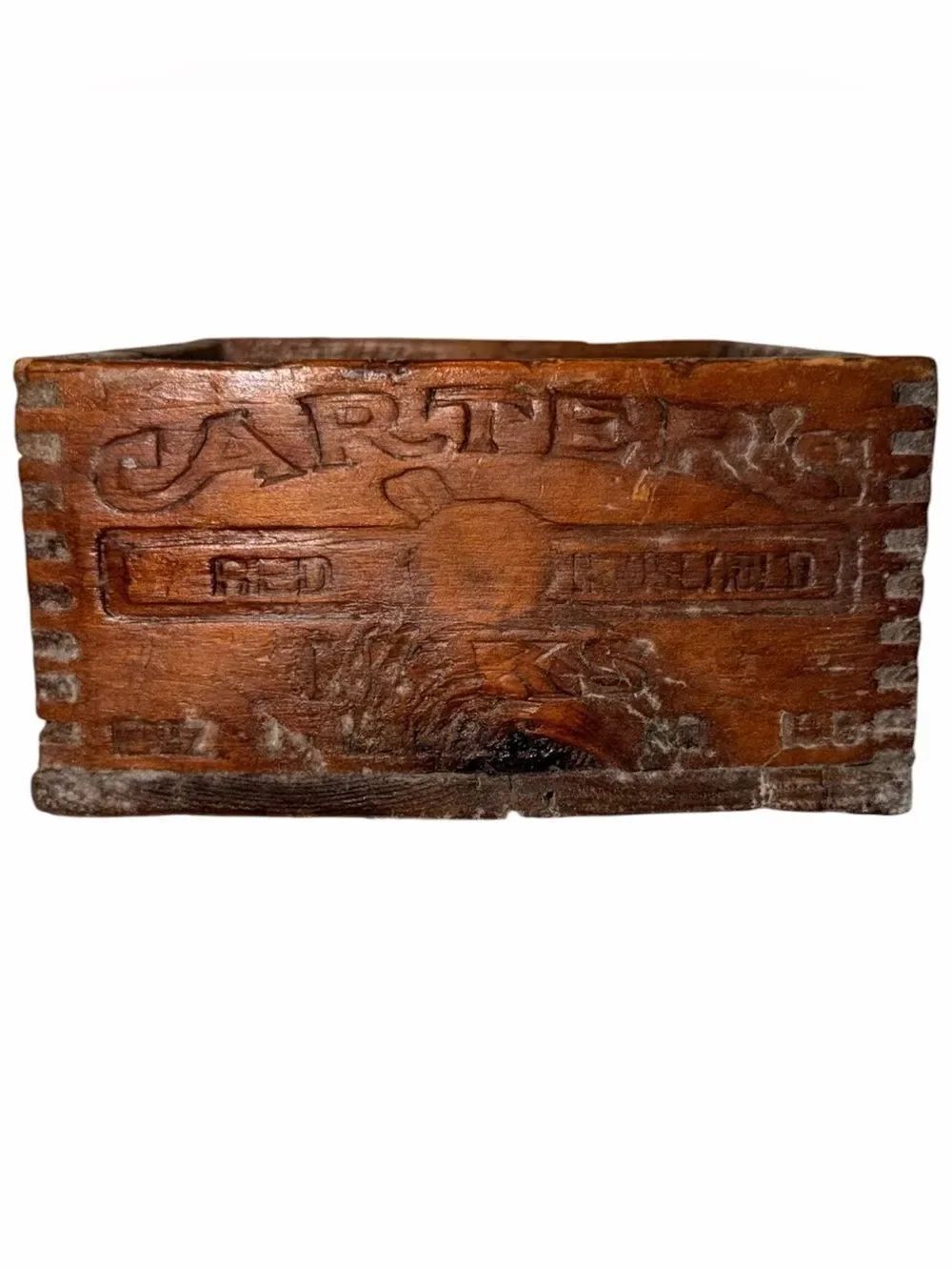 Antique Carters Red Household Ink Wooden Box Crate Vintage Fountain Pen Sign Vtg